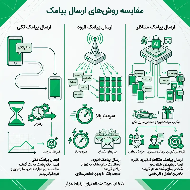 تفاوت ارسال متناظر با ارسال تکی و انبوه