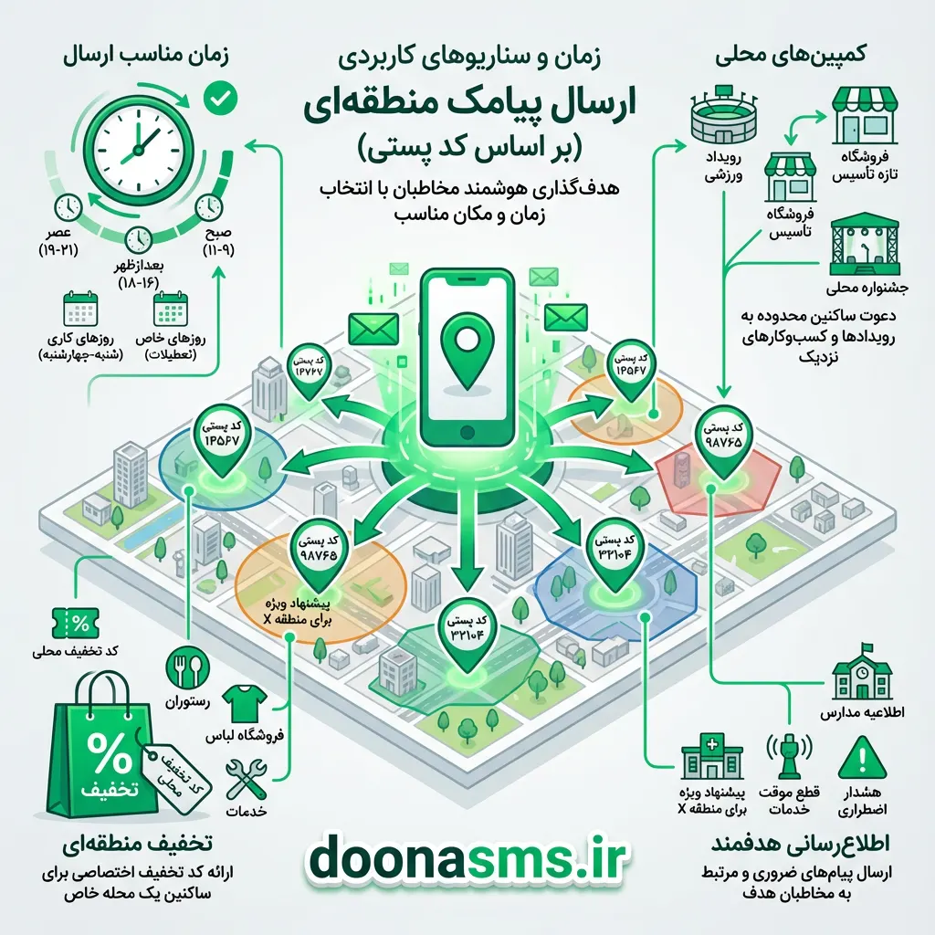 چه زمانی باید از ارسال پیامک منطقه‌ای (کد پستی) استفاده کرد؟